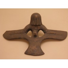 Bronze cauldron handle, winged disc, winged man
